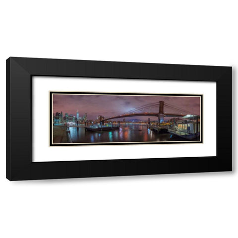 Brooklyn bridge over East river, New York Black Modern Wood Framed Art Print with Double Matting by Frank, Assaf