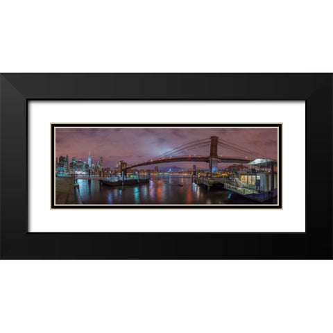 Brooklyn bridge over East river, New York Black Modern Wood Framed Art Print with Double Matting by Frank, Assaf
