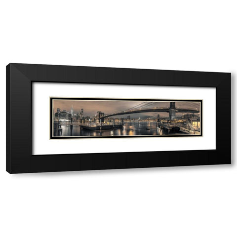 Brooklyn bridge over East river, New York Black Modern Wood Framed Art Print with Double Matting by Frank, Assaf