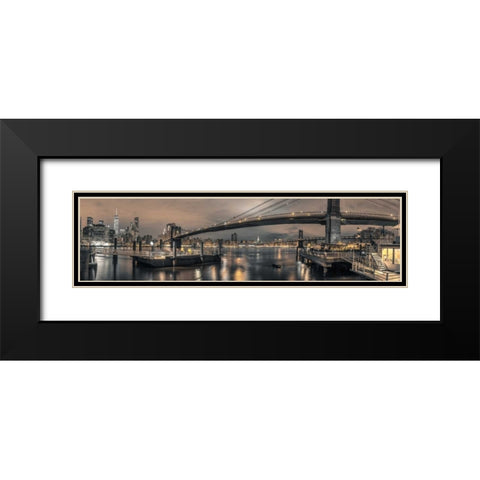 Brooklyn bridge over East river, New York Black Modern Wood Framed Art Print with Double Matting by Frank, Assaf