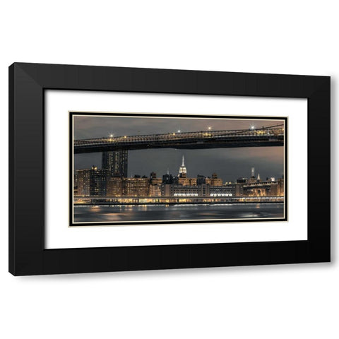 Evening view of Lower Manhattan skyline, New York Black Modern Wood Framed Art Print with Double Matting by Frank, Assaf