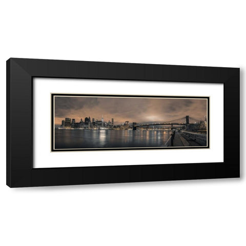 Lower Manhattan skyline in evening, New York Black Modern Wood Framed Art Print with Double Matting by Frank, Assaf