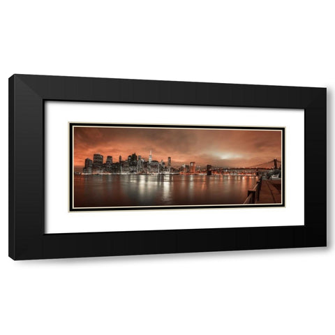 Lower Manhattan skyline in evening, New York Black Modern Wood Framed Art Print with Double Matting by Frank, Assaf