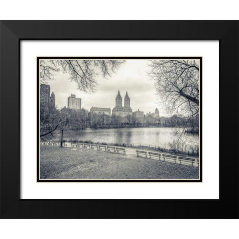 Central park with Manhattan skyline, New York Black Modern Wood Framed Art Print with Double Matting by Frank, Assaf
