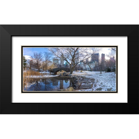 Central park with Lower Manhattan skyline, New York Black Modern Wood Framed Art Print with Double Matting by Frank, Assaf