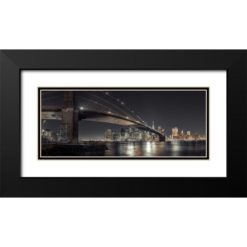 Brooklyn bridge over East river, Lower Manhattan, New York, FTBR-1910 Black Modern Wood Framed Art Print with Double Matting by Frank, Assaf