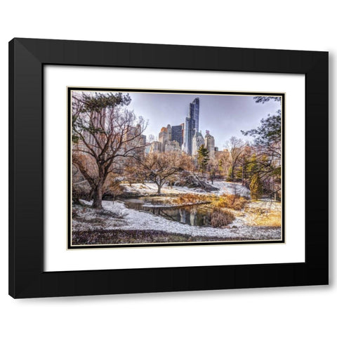Central park with Lower Manhattan skyline, New York Black Modern Wood Framed Art Print with Double Matting by Frank, Assaf