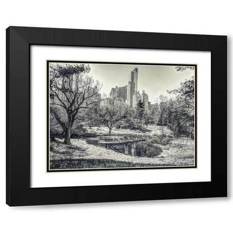 Central park with Lower Manhattan skyline, New York Black Modern Wood Framed Art Print with Double Matting by Frank, Assaf