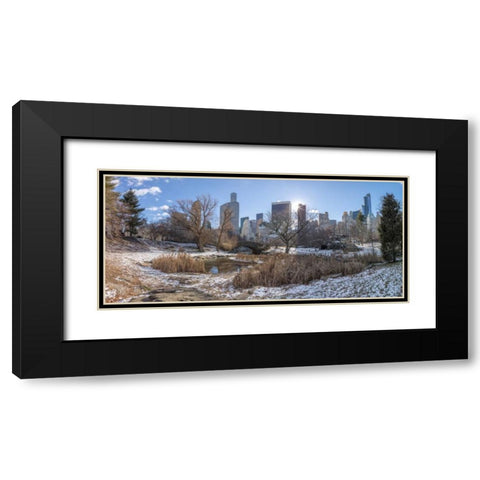 Central park with Lower Manhattan skyline, New York Black Modern Wood Framed Art Print with Double Matting by Frank, Assaf