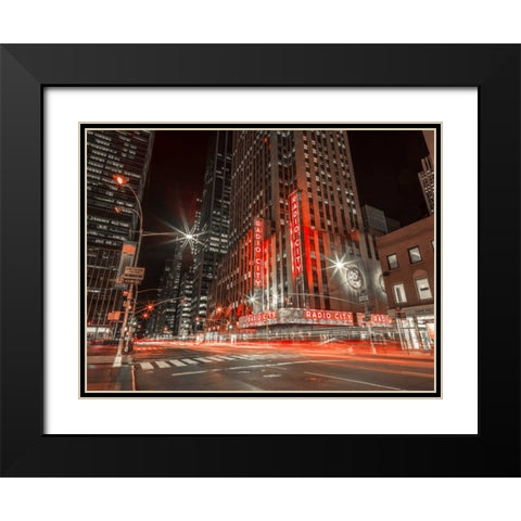 New York city stret in night Black Modern Wood Framed Art Print with Double Matting by Frank, Assaf