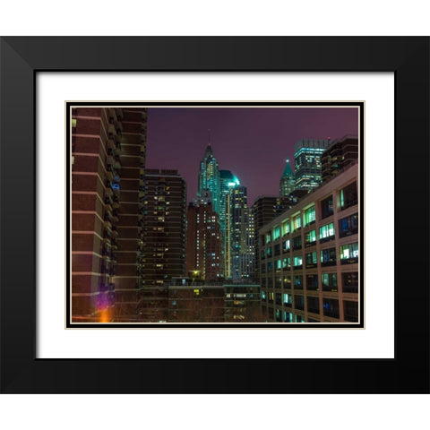 New York cityscape at night Black Modern Wood Framed Art Print with Double Matting by Frank, Assaf