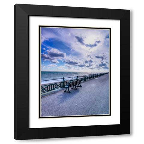 Bench at seaside promenade Black Modern Wood Framed Art Print with Double Matting by Frank, Assaf