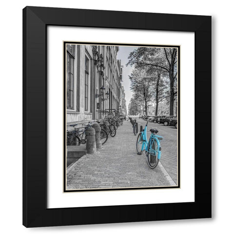 Bicycle parked on the sidewalk-Amsterdam Black Modern Wood Framed Art Print with Double Matting by Frank, Assaf