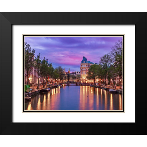 Canal through-city Black Modern Wood Framed Art Print with Double Matting by Frank, Assaf