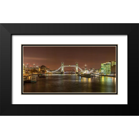 Tower Bridge and HMS Belfast at night Black Modern Wood Framed Art Print with Double Matting by Frank, Assaf