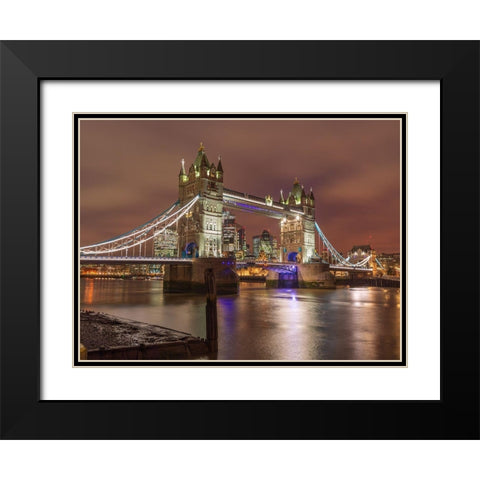 Tower bridge at night-London Black Modern Wood Framed Art Print with Double Matting by Frank, Assaf