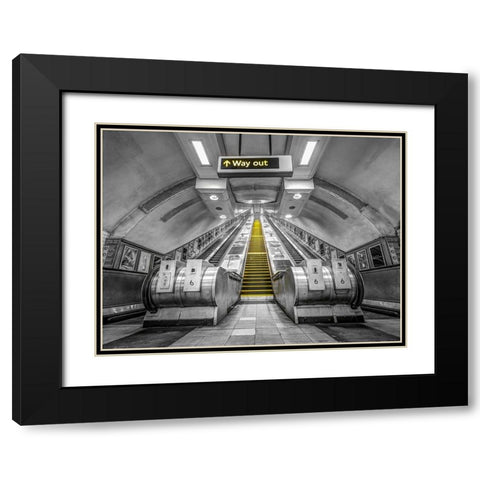 Escalators at subway station Black Modern Wood Framed Art Print with Double Matting by Frank, Assaf