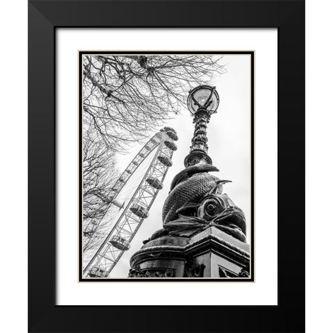 London eye and Street lamp Black Modern Wood Framed Art Print with Double Matting by Frank, Assaf