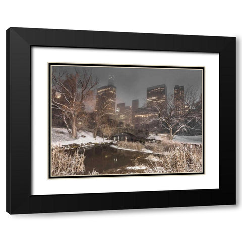 Gapstow Bridge, Central park with Manhattan skyline, New York Black Modern Wood Framed Art Print with Double Matting by Frank, Assaf