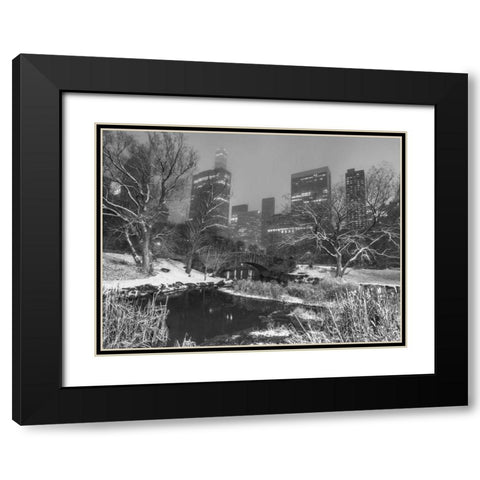 Gapstow Bridge, Central park with Manhattan skyline, New York Black Modern Wood Framed Art Print with Double Matting by Frank, Assaf