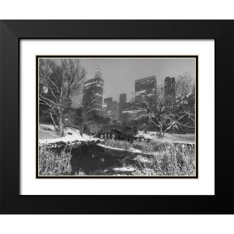 Gapstow Bridge, Central park with Manhattan skyline, New York Black Modern Wood Framed Art Print with Double Matting by Frank, Assaf