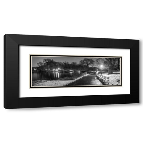 Path in cental park at night, winter, snow, New York. Black Modern Wood Framed Art Print with Double Matting by Frank, Assaf