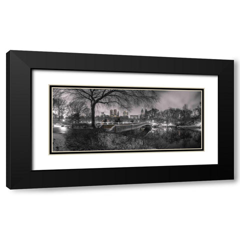 Central park Bow Bridge with Manhattan skyline, New York Black Modern Wood Framed Art Print with Double Matting by Frank, Assaf