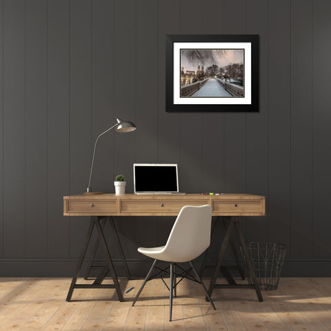 Central park Bow Bridge with Manhattan skyline, New York, AF20160117-746 Black Modern Wood Framed Art Print with Double Matting by Frank, Assaf