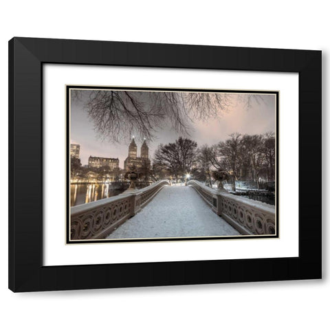 Central park Bow Bridge with Manhattan skyline, New York, AF20160117-746 Black Modern Wood Framed Art Print with Double Matting by Frank, Assaf
