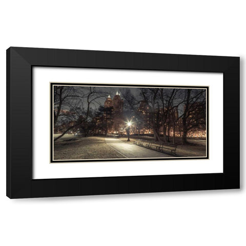 Path in cental park at night, winter, snow, New York. Black Modern Wood Framed Art Print with Double Matting by Frank, Assaf