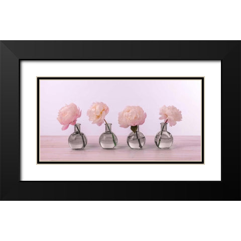 Peonies in glass bottles Black Modern Wood Framed Art Print with Double Matting by Frank, Assaf