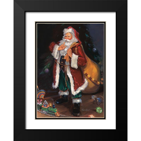 Shhh Santa Black Modern Wood Framed Art Print with Double Matting by Comish, Susan
