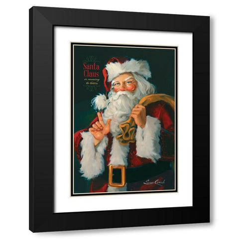 Santa Claus Is Coming Black Modern Wood Framed Art Print with Double Matting by Comish, Susan