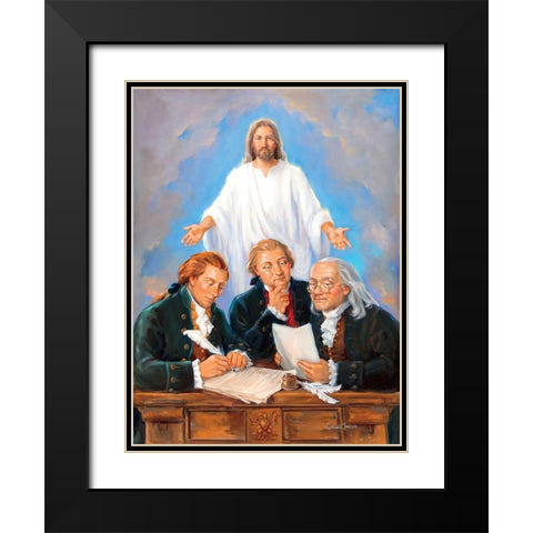 Drafting Of The Declaration Black Modern Wood Framed Art Print with Double Matting by Comish, Susan