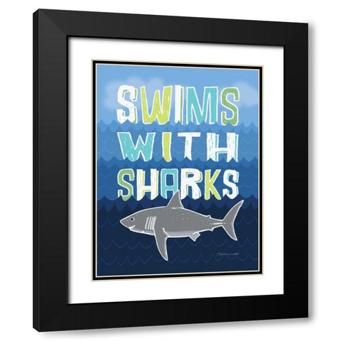 Sharks Black Modern Wood Framed Art Print with Double Matting by Marrott, Stephanie