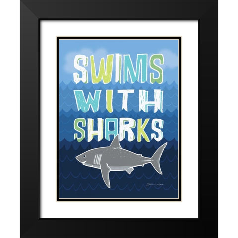 Sharks Black Modern Wood Framed Art Print with Double Matting by Marrott, Stephanie