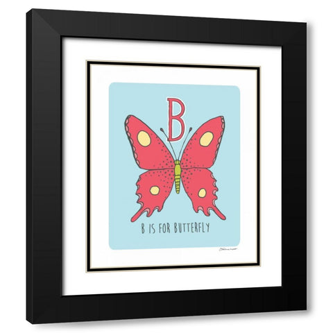 B is For Butterfly Black Modern Wood Framed Art Print with Double Matting by Marrott, Stephanie