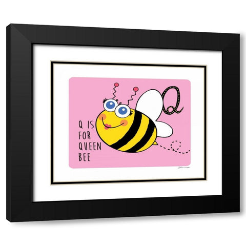 Q is For Queen Bee Black Modern Wood Framed Art Print with Double Matting by Marrott, Stephanie