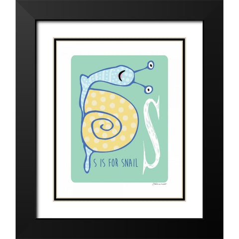 S is For Snail Black Modern Wood Framed Art Print with Double Matting by Marrott, Stephanie