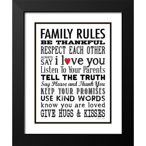 Family Rules Black Modern Wood Framed Art Print with Double Matting by Marrott, Stephanie