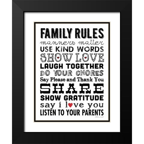 Family Rules Black Modern Wood Framed Art Print with Double Matting by Marrott, Stephanie