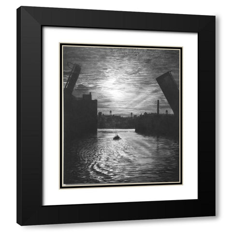Sunset Bridge Black Modern Wood Framed Art Print with Double Matting by Gipe, Lawernce
