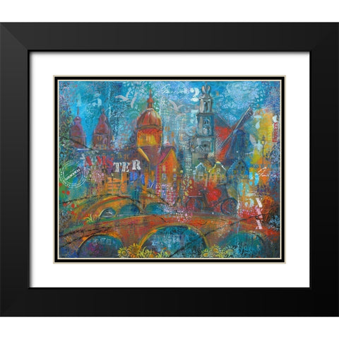 ABSTRACT CITY Black Modern Wood Framed Art Print with Double Matting by Mizo