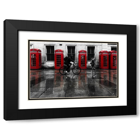 PHONE BOOTHS II Black Modern Wood Framed Art Print with Double Matting by Kostka, Vladimir