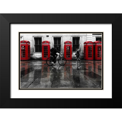 PHONE BOOTHS II Black Modern Wood Framed Art Print with Double Matting by Kostka, Vladimir