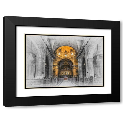 Church in Cuba Yellow Black Modern Wood Framed Art Print with Double Matting by Kostka, Vladimir