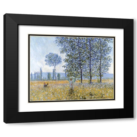 Sunlight Under The Poplars Black Modern Wood Framed Art Print with Double Matting by Monet, Claude