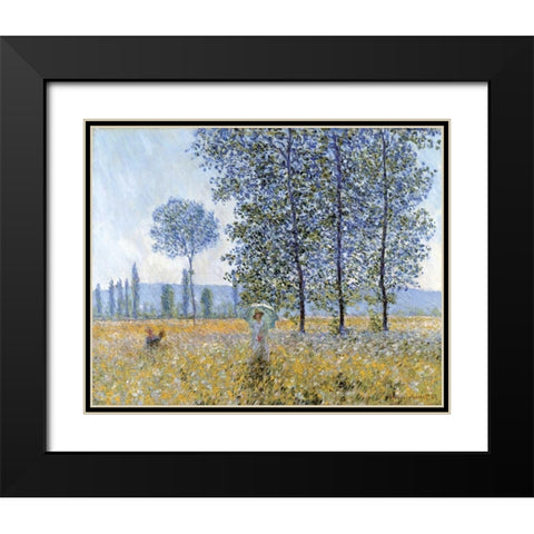 Sunlight Under The Poplars Black Modern Wood Framed Art Print with Double Matting by Monet, Claude