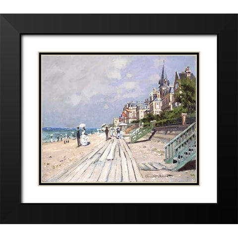 Beach at Trouville Black Modern Wood Framed Art Print with Double Matting by Monet, Claude