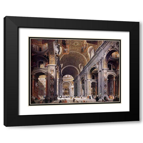 Interior Of St. Peters, Rome Black Modern Wood Framed Art Print with Double Matting by Panini, Giovanni Paolo